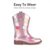 DREAM PAIRS Girls Cowgirl Boots Kids Mid Calf Western Boots Flower Cowboy Boots Square Toe Riding Shoes for Toddler/Little Kid/Big Kid(Pink)