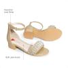 DREAM PAIRS Girls Sandals Low Heel Pump Ankle Strap Pearl Dress Flower Wedding Party Shoes for Little Kid/Big Kid(Gold-glitter)