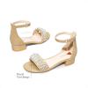 DREAM PAIRS Girls Sandals Low Heel Pump Ankle Strap Pearl Dress Flower Wedding Party Shoes for Little Kid/Big Kid(Gold-glitter)