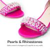 DREAM PAIRS Girls Sandals Low Heel Pump Ankle Strap Pearl Dress Flower Wedding Party Shoes for Little Kid/Big Kid(Hot Pink)