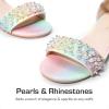 DREAM PAIRS Girls Sandals Low Heel Pump Ankle Strap Pearl Dress Flower Wedding Party Shoes for Little Kid/Big Kid(Rainbow/Glitter)