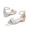 DREAM PAIRS Girls Sandals Low Heel Pump Ankle Strap Pearl Dress Flower Wedding Party Shoes for Little Kid/Big Kid(Silver-glitter)