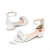 DREAM PAIRS Girls Sandals Low Heel Pump Ankle Strap Pearl Dress Flower Wedding Party Shoes for Little Kid/Big Kid(White)