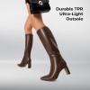 DREAM PAIRS Knee High Boots Women Chunky Block Heel Square Toe Side Zipper Tall Boots for Women(Brown-pu)