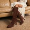 DREAM PAIRS Knee High Boots Women Chunky Block Heel Square Toe Side Zipper Tall Boots for Women(Brown-suede)