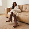 DREAM PAIRS Knee High Boots Women Chunky Block Heel Square Toe Side Zipper Tall Boots for Women(Brown-suede)