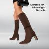 DREAM PAIRS Knee High Boots Women Chunky Block Heel Square Toe Side Zipper Tall Boots for Women(Brown-suede)