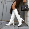 DREAM PAIRS Knee High Boots Women Chunky Block Heel Square Toe Side Zipper Tall Boots for Women(White)