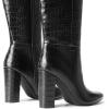 DREAM PAIRS Knee High Boots Women Chunky Heel Pointed Toe Tall Boots for Women Side Zipper Long Boots(Black-croco)
