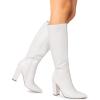 DREAM PAIRS Knee High Boots Women Chunky Heel Pointed Toe Tall Boots for Women Side Zipper Long Boots(White-pu)