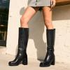 DREAM PAIRS Knee High Boots for Women Platform Square Toe Chunky Block Heeled Gogo Boots with Side Zipper(Black)