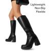 DREAM PAIRS Knee High Boots for Women Platform Square Toe Chunky Block Heeled Gogo Boots with Side Zipper(Black)