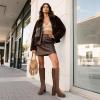 DREAM PAIRS Knee High Boots for Women Platform Square Toe Chunky Block Heeled Gogo Boots with Side Zipper(Brown)