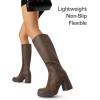 DREAM PAIRS Knee High Boots for Women Platform Square Toe Chunky Block Heeled Gogo Boots with Side Zipper(Brown)