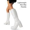 DREAM PAIRS Knee High Boots for Women Platform Square Toe Chunky Block Heeled Gogo Boots with Side Zipper(White-pat)