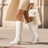DREAM PAIRS Knee High Boots for Women Platform Square Toe Chunky Block Heeled Gogo Boots with Side Zipper(White-pu)