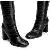 DREAM PAIRS Knee High Boots for Women Square Toe Gogo Chunky Heel with Side Zip(Black-croco)