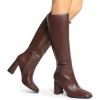DREAM PAIRS Knee High Boots for Women Square Toe Gogo Chunky Heel with Side Zip(Brown)