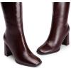 DREAM PAIRS Knee High Boots for Women Square Toe Gogo Chunky Heel with Side Zip(Burgundy)