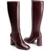 DREAM PAIRS Knee High Boots for Women Square Toe Gogo Chunky Heel with Side Zip(Burgundy)