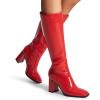 DREAM PAIRS Knee High Boots for Women Square Toe Gogo Chunky Heel with Side Zip(Red-pat)