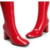 DREAM PAIRS Knee High Boots for Women Square Toe Gogo Chunky Heel with Side Zip(Red-pat)