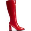 DREAM PAIRS Knee High Boots for Women Square Toe Gogo Chunky Heel with Side Zip(Red-pat)