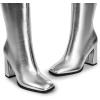 DREAM PAIRS Knee High Boots for Women Square Toe Gogo Chunky Heel with Side Zip(Silver-metal)