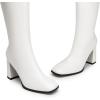 DREAM PAIRS Knee High Boots for Women Square Toe Gogo Chunky Heel with Side Zip(White-pu)