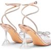 DREAM PAIRS Stiletto Bow Heels for Women Strappy Sparkly Rhinestone Square Toe Clear Crystal High Sandals for Party Wedding(Rose Gold-pu)