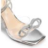 DREAM PAIRS Stiletto Bow Heels for Women Strappy Sparkly Rhinestone Square Toe Clear Crystal High Sandals for Party Wedding(Silver-pu)