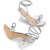 DREAM PAIRS Stiletto Bow Heels for Women Strappy Sparkly Rhinestone Square Toe Clear Crystal High Sandals for Party Wedding(Silver-pu)