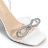 DREAM PAIRS Stiletto Bow Heels for Women Strappy Sparkly Rhinestone Square Toe Clear Crystal High Sandals for Party Wedding(White-pu)