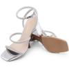 DREAM PAIRS Women Heels Chunky Square Open Toe Strappy Ankle Strap Block High Heeled Sandals for Dressy Wedding Comfortable Shoes(Silver-rhinestone)
