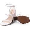 DREAM PAIRS Women Heels Chunky Square Open Toe Strappy Ankle Strap Block High Heeled Sandals for Dressy Wedding Comfortable Shoes(White)