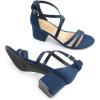 DREAM PAIRS Women’s Ankle Strap Low Chunky Heels Open Toe Blocked Strappy Sandals Dress Shoes for Wedding Bridal Party(Navy)