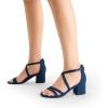 DREAM PAIRS Women’s Ankle Strap Low Chunky Heels Open Toe Blocked Strappy Sandals Dress Shoes for Wedding Bridal Party(Navy)