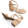 DREAM PAIRS Women’s Ankle Strap Low Chunky Heels Open Toe Blocked Strappy Sandals Dress Shoes for Wedding Bridal Party(Nude-nubuck)