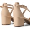 DREAM PAIRS Women’s Ankle Strap Low Chunky Heels Open Toe Blocked Strappy Sandals Dress Shoes for Wedding Bridal Party(Nude-nubuck)