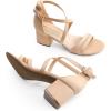 DREAM PAIRS Women’s Ankle Strap Low Chunky Heels Open Toe Blocked Strappy Sandals Dress Shoes for Wedding Bridal Party(Nude-suede)