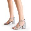 DREAM PAIRS Women’s Ankle Strap Low Chunky Heels Open Toe Blocked Strappy Sandals Dress Shoes for Wedding Bridal Party(Silver)