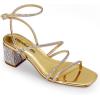 DREAM PAIRS Womens Block Heels 2 inch Strappy Square Toe Dressy Chunky Low Heeled Sandals for Party Wedding Evening(Gold-rhinestone)