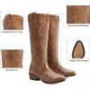 DREAM PAIRS Womens Cowboy Boots Comfortable Cowgirl Knee High Boots Pull On Side Zipper Chunky Heel Embroidered Western Boots(Brown)