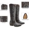 DREAM PAIRS Womens Cowboy Boots Comfortable Cowgirl Knee High Boots Pull On Side Zipper Chunky Heel Embroidered Western Boots(Dark Brown)