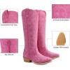DREAM PAIRS Womens Cowboy Boots Comfortable Cowgirl Knee High Boots Pull On Side Zipper Chunky Heel Embroidered Western Boots(Hot Pink)