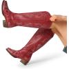 DREAM PAIRS Womens Cowboy Boots Comfortable Cowgirl Knee High Boots Pull On Side Zipper Chunky Heel Embroidered Western Boots(Red)