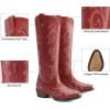 DREAM PAIRS Womens Cowboy Boots Comfortable Cowgirl Knee High Boots Pull On Side Zipper Chunky Heel Embroidered Western Boots(Red)
