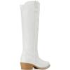 DREAM PAIRS Womens Cowboy Boots Comfortable Cowgirl Knee High Boots Pull On Side Zipper Chunky Heel Embroidered Western Boots(White)