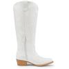 DREAM PAIRS Womens Cowboy Boots Comfortable Cowgirl Knee High Boots Pull On Side Zipper Chunky Heel Embroidered Western Boots(White)