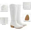 DREAM PAIRS Womens Cowboy Boots Comfortable Cowgirl Knee High Boots Pull On Side Zipper Chunky Heel Embroidered Western Boots(White)